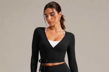 GC Active Palm Beach Wrap Top in black, back view