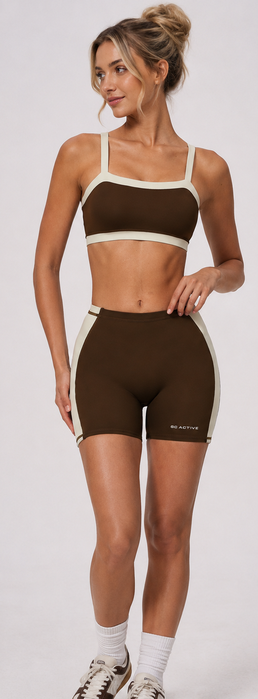 Cooly Colour Block Crop - Cafe Latte