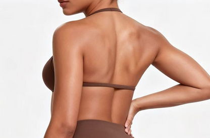 Kirra Contour Halter Crop - Rich Cocoa