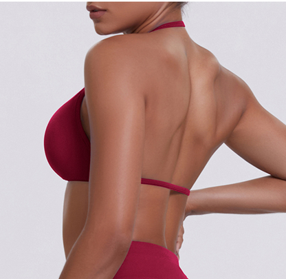 Kirra Contour Halter Crop - Berry